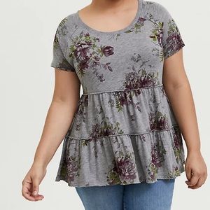EUC - Torrid HEATHER GREY FLORAL SHIRRED BABYDOLL TOP Size 3